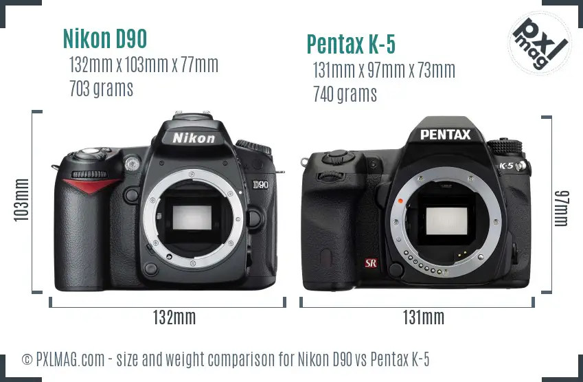 Nikon D90 vs Pentax K-5 size comparison
