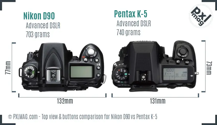 Nikon D90 vs Pentax K-5 top view buttons comparison
