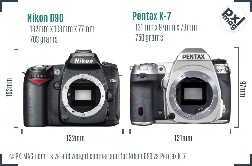 Nikon D90 vs Pentax K-7 size comparison