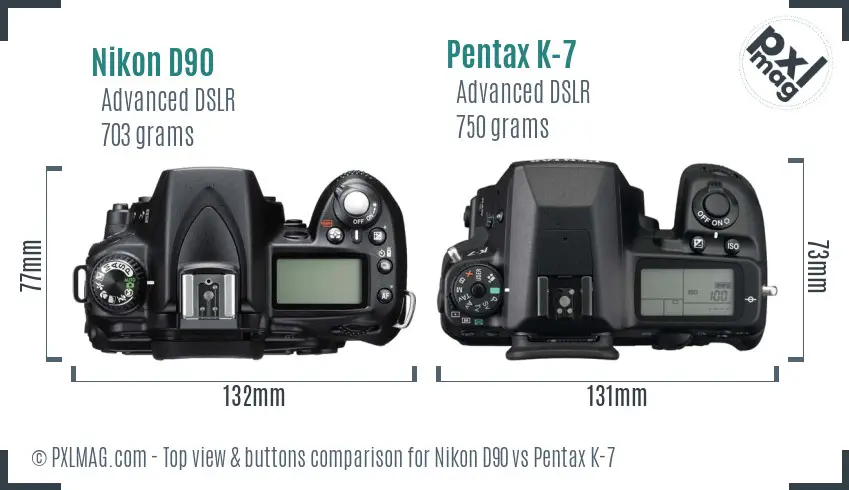 Nikon D90 vs Pentax K-7 top view buttons comparison