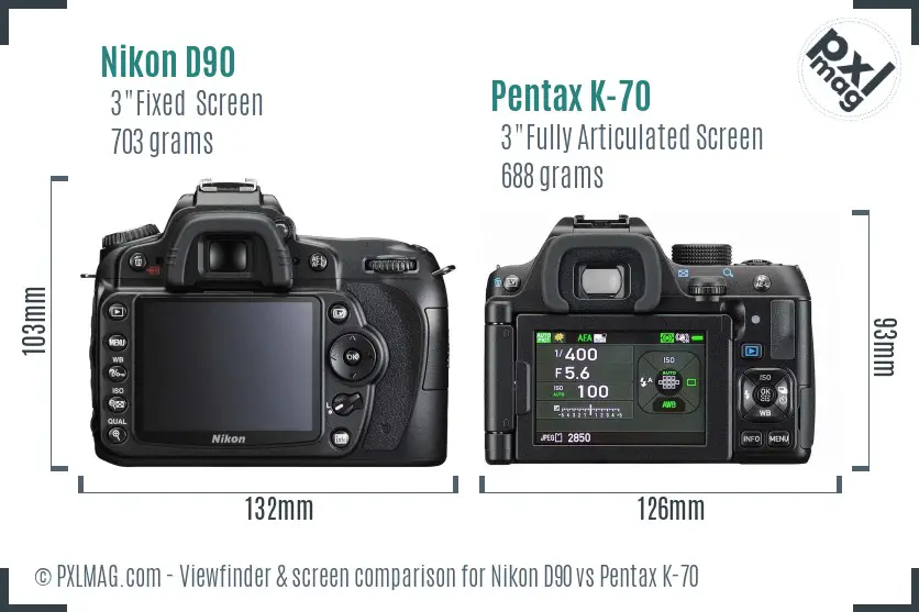 Nikon D90 vs Pentax K-70 Screen and Viewfinder comparison