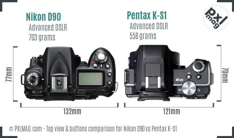 Nikon D90 vs Pentax K-S1 top view buttons comparison