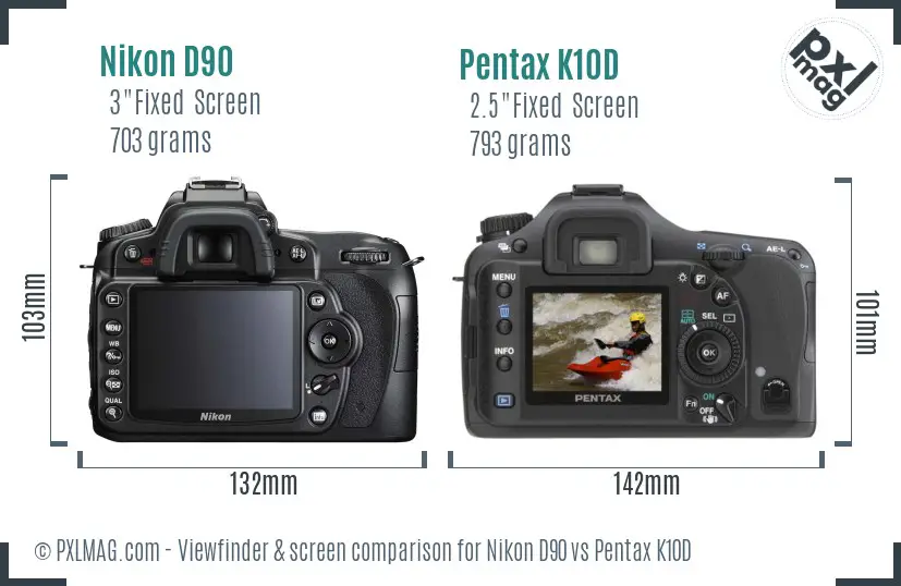 Nikon D90 vs Pentax K10D Screen and Viewfinder comparison