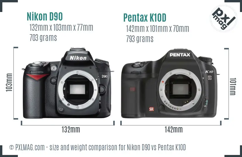 Nikon D90 vs Pentax K10D size comparison