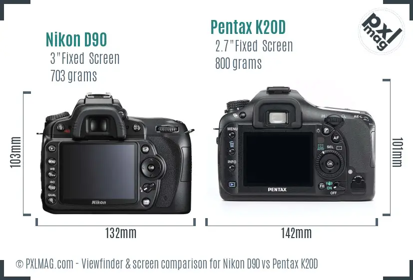 Nikon D90 vs Pentax K20D Screen and Viewfinder comparison