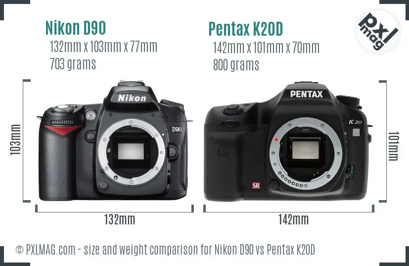 Nikon D90 vs Pentax K20D size comparison