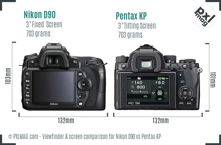 Nikon D90 vs Pentax KP Screen and Viewfinder comparison