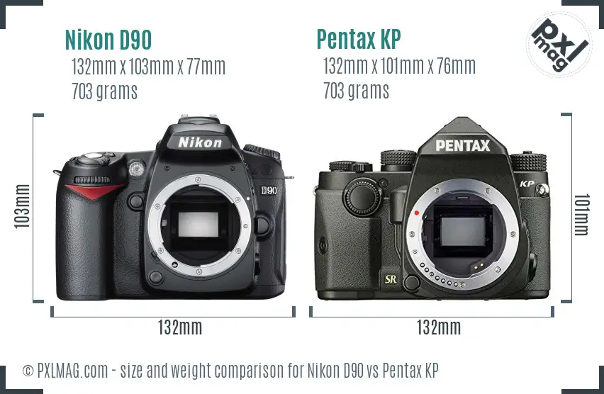 Nikon D90 vs Pentax KP size comparison