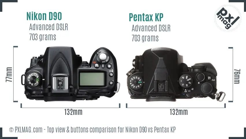 Nikon D90 vs Pentax KP top view buttons comparison