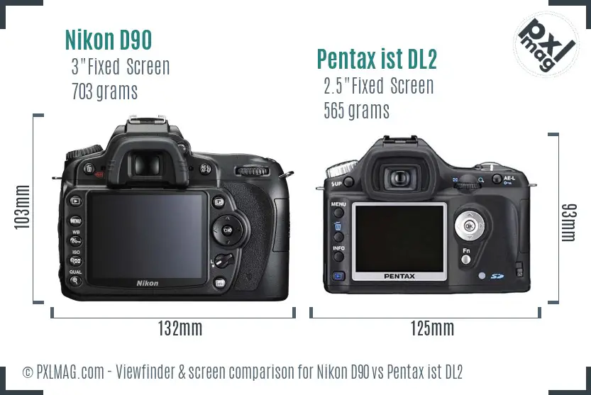 Nikon D90 vs Pentax ist DL2 Screen and Viewfinder comparison