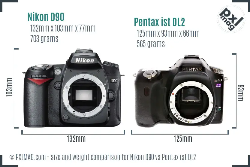 Nikon D90 vs Pentax ist DL2 size comparison