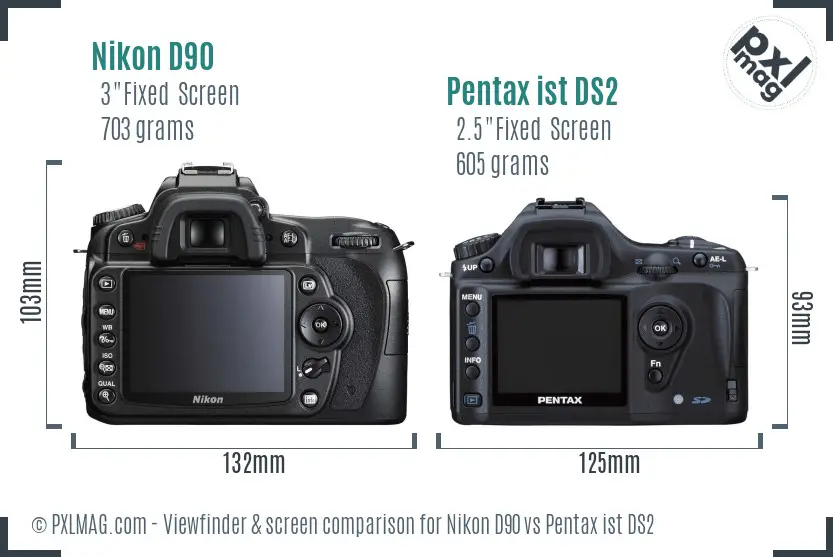 Nikon D90 vs Pentax ist DS2 Screen and Viewfinder comparison Nikon D90 vs Pentax ist DS2 Screen and Viewfinder comparison