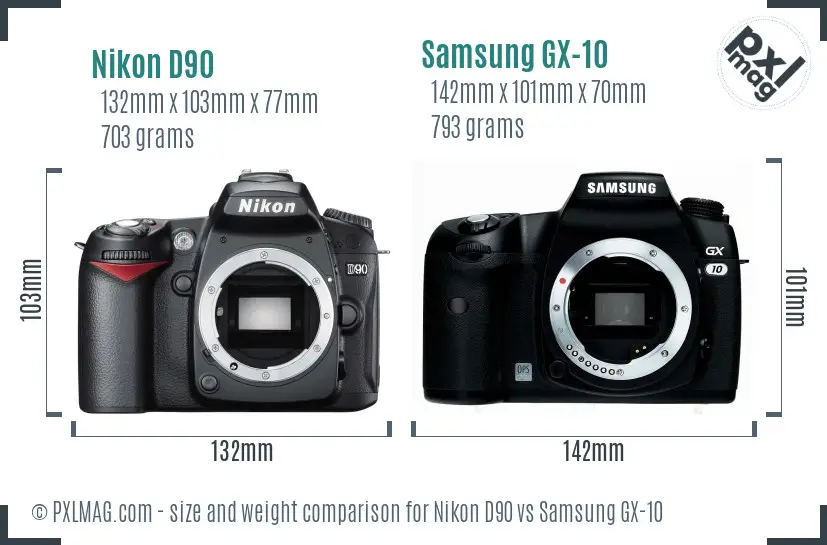 Nikon D90 vs Samsung GX-10 size comparison