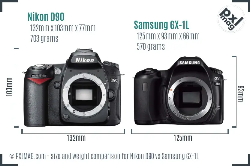 Nikon D90 vs Samsung GX-1L size comparison