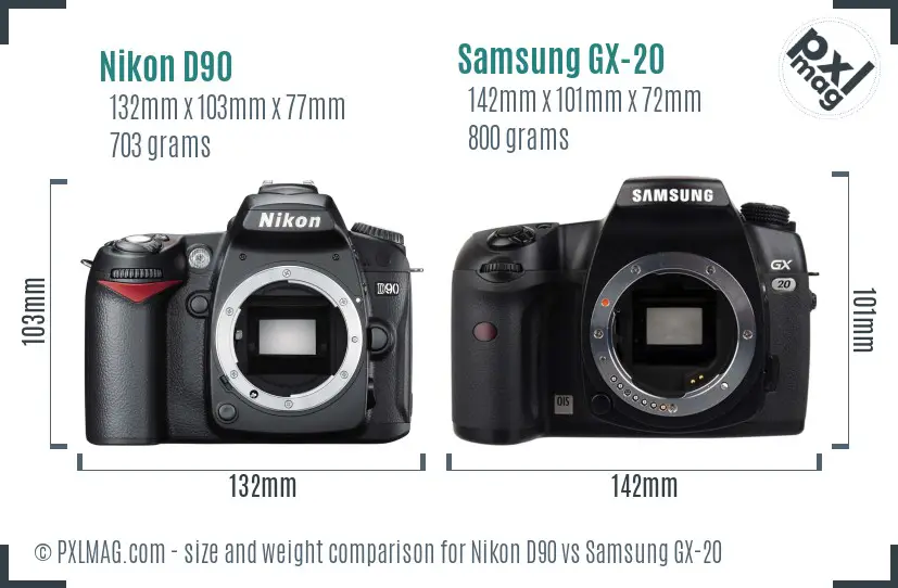 Nikon D90 vs Samsung GX-20 size comparison