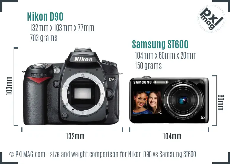 Nikon D90 vs Samsung ST600 size comparison