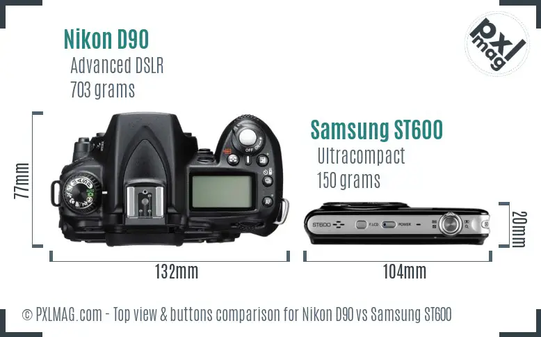 Nikon D90 vs Samsung ST600 top view buttons comparison