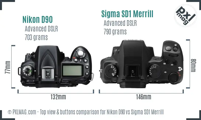 Nikon D90 vs Sigma SD1 Merrill top view buttons comparison