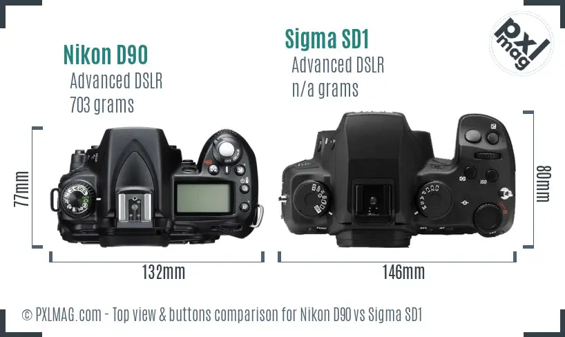 Nikon D90 vs Sigma SD1 top view buttons comparison