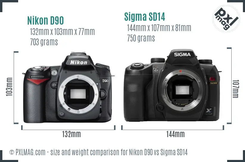 Nikon D90 vs Sigma SD14 size comparison