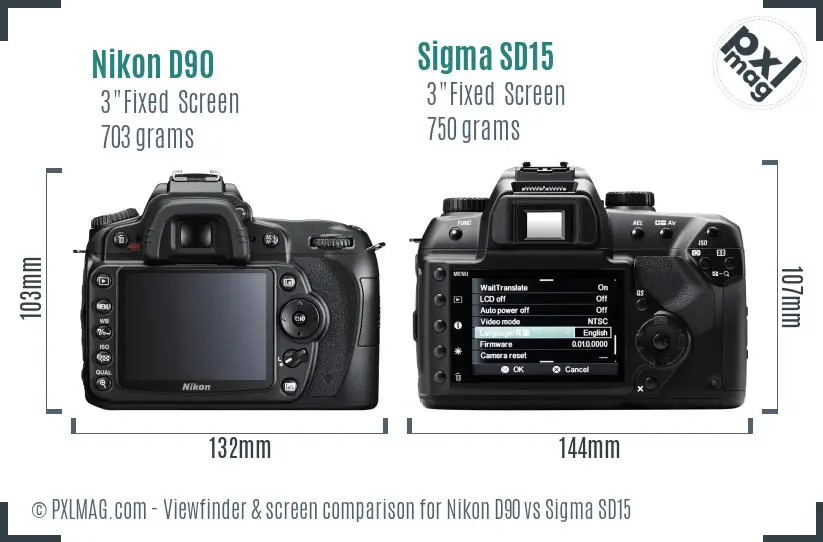 Nikon D90 vs Sigma SD15 Screen and Viewfinder comparison
