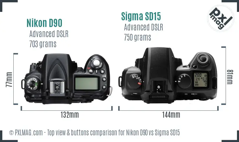 Nikon D90 vs Sigma SD15 top view buttons comparison