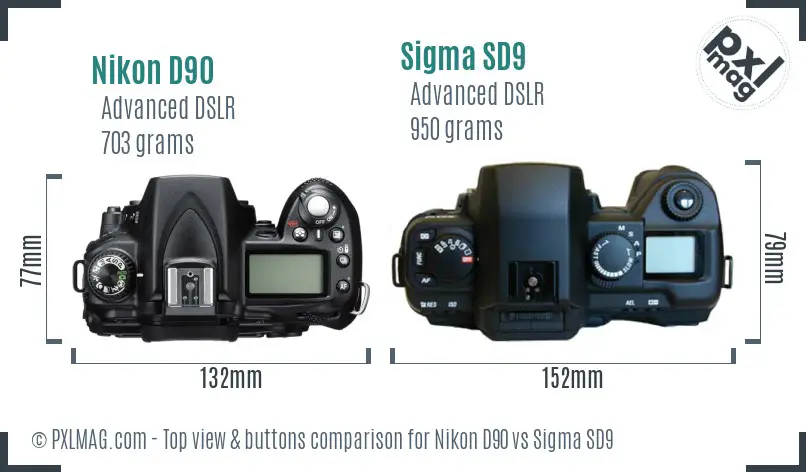 Nikon D90 vs Sigma SD9 top view buttons comparison