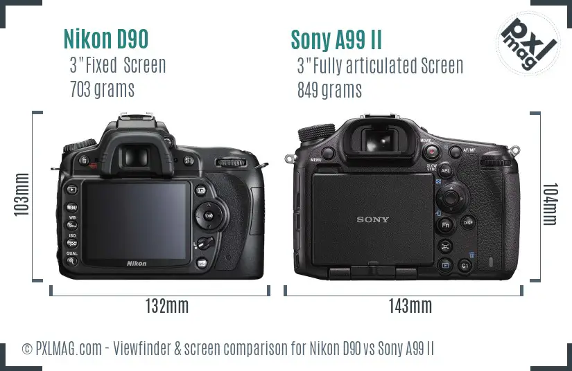 Nikon D90 vs Sony A99 II Screen and Viewfinder comparison