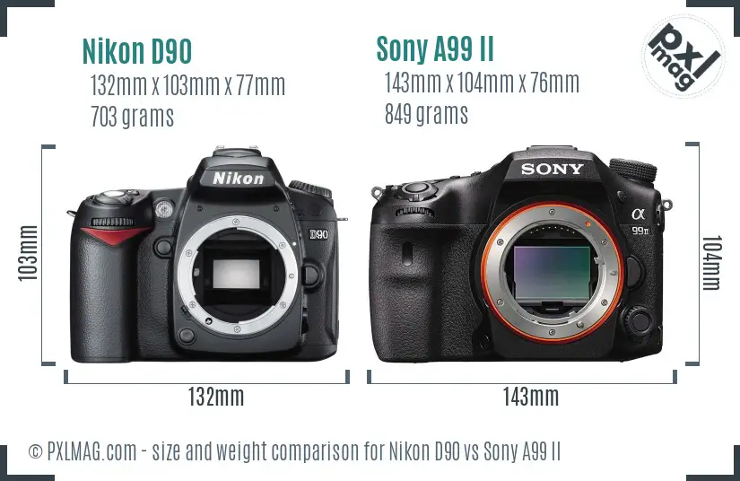 Nikon D90 vs Sony A99 II size comparison