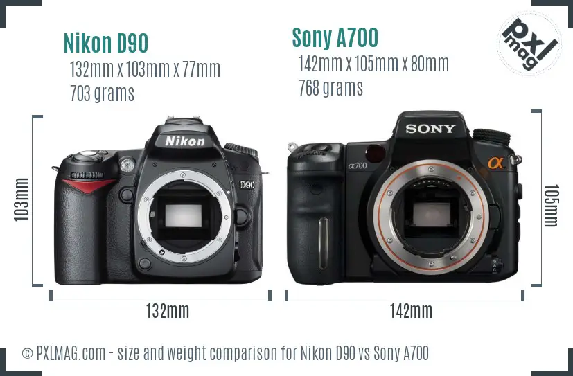 Nikon D90 vs Sony A700 size comparison Nikon D90 vs Sony A700 size comparison