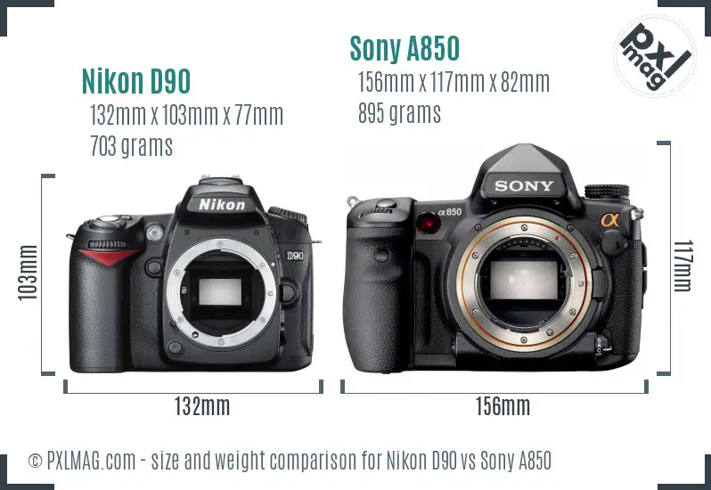 Nikon D90 vs Sony A850 size comparison