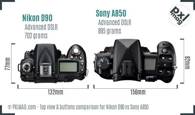 Nikon D90 vs Sony A850 top view buttons comparison