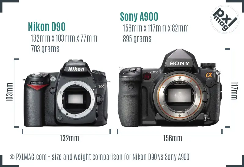 Nikon D90 vs Sony A900 size comparison