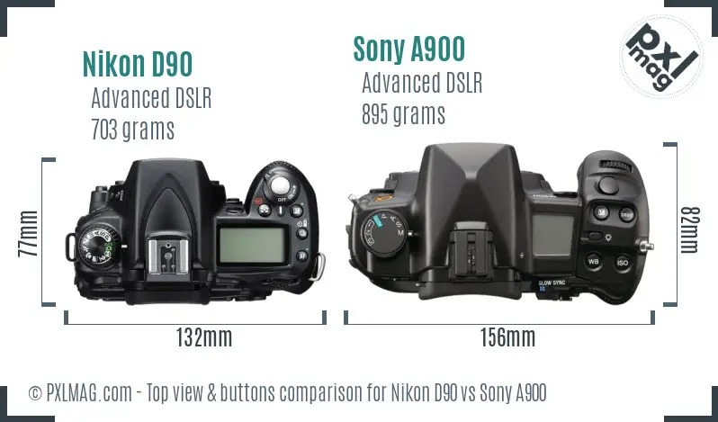 Nikon D90 vs Sony A900 top view buttons comparison
