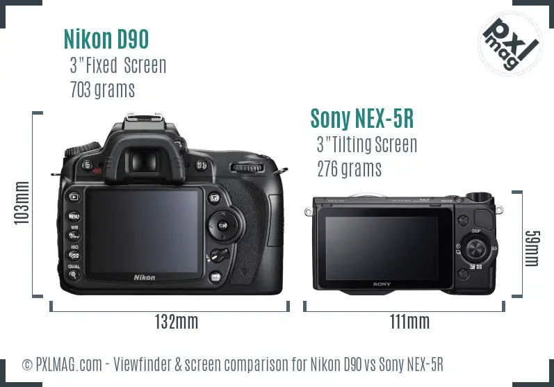 Nikon D90 vs Sony NEX-5R Screen and Viewfinder comparison