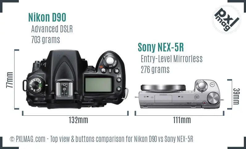 Nikon D90 vs Sony NEX-5R top view buttons comparison