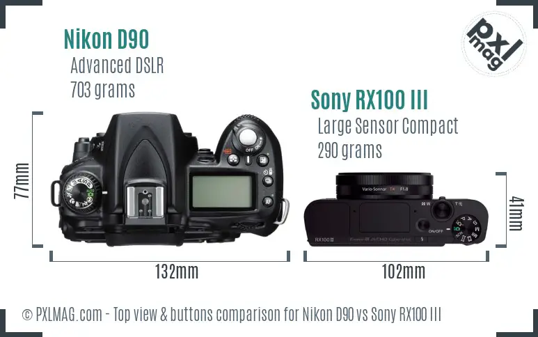Nikon D90 vs Sony RX100 III top view buttons comparison Nikon D90 vs Sony RX100 III top view buttons comparison