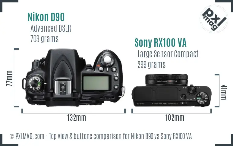 Nikon D90 vs Sony RX100 VA top view buttons comparison