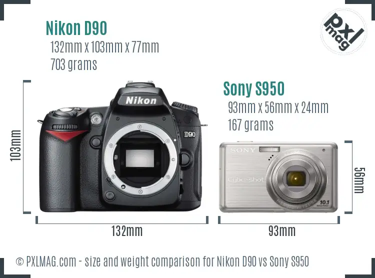 Nikon D90 vs Sony S950 size comparison