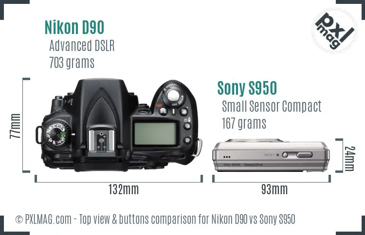 Nikon D90 vs Sony S950 top view buttons comparison
