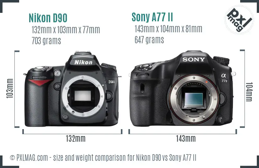 Nikon D90 vs Sony A77 II size comparison