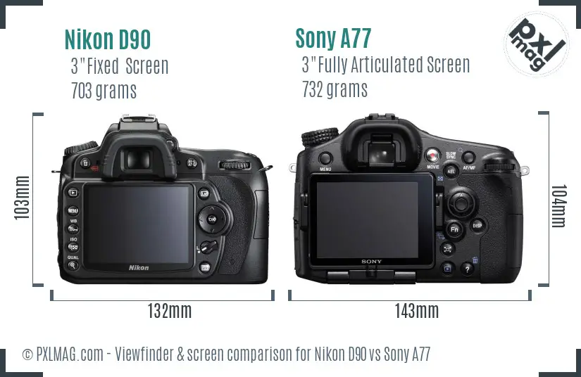 Nikon D90 vs Sony A77 Screen and Viewfinder comparison