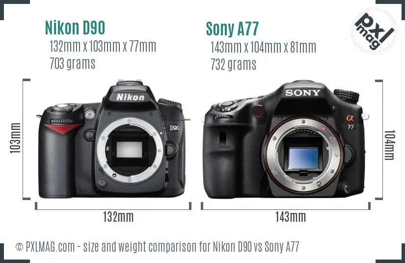 Nikon D90 vs Sony A77 size comparison