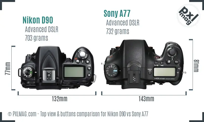 Nikon D90 vs Sony A77 top view buttons comparison