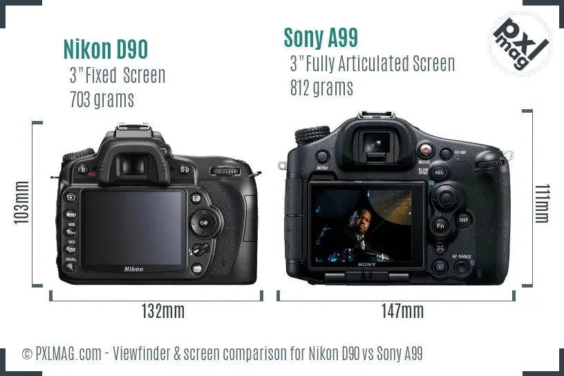 Nikon D90 vs Sony A99 Screen and Viewfinder comparison
