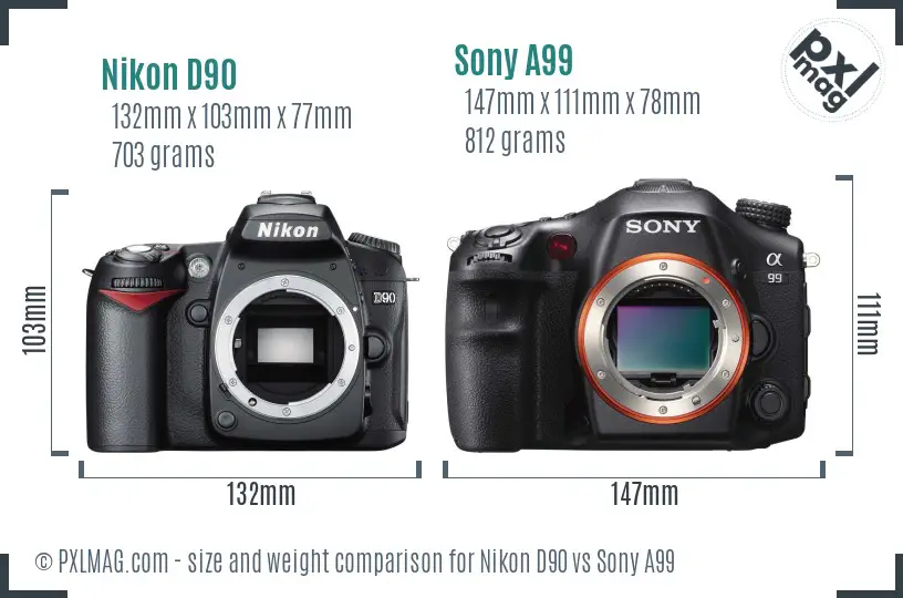 Nikon D90 vs Sony A99 size comparison