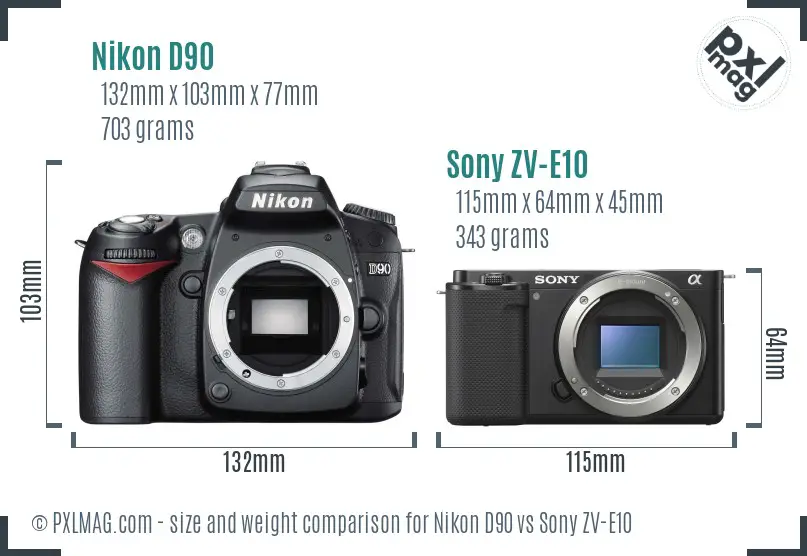 Nikon D90 vs Sony ZV-E10 size comparison