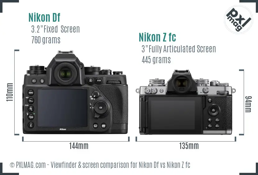 Nikon Df vs Nikon Z fc Screen and Viewfinder comparison