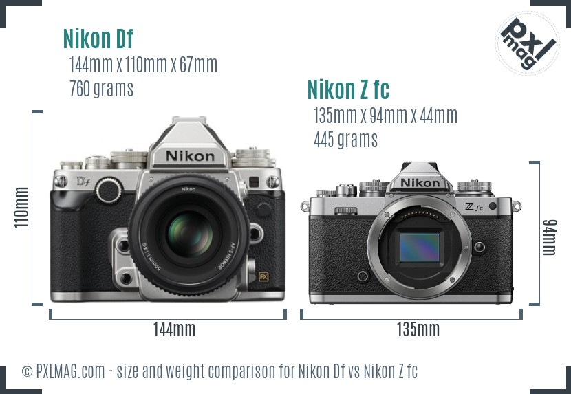 Nikon Df vs Nikon Z fc size comparison