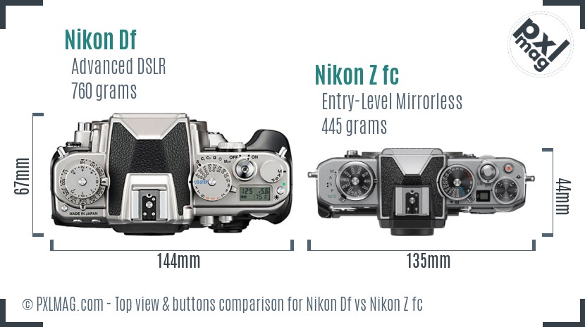 Nikon Df vs Nikon Z fc top view buttons comparison